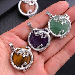 Natural Stone Dragon Style pendant necklaces Amethysts Rose Quartz Tiger's Eye lapis necklace for women jewelry