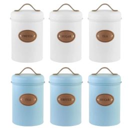 Tools 3Pcs Storage Canisters Sugar Coffee Tea Organiser Cylinder with Air Tight Lids Easy Clean Kitchen Canister Set for Kitchen