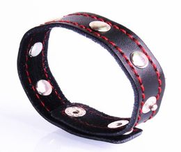 China Adjustable Size cock ring rivets penis ring genuine leather button cock ring black red line penis sleeve anneau penis sex pr6447889