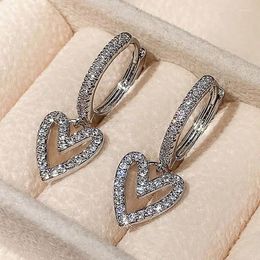 Dangle Earrings 2024 Luxury Hollow Out Heart For Women Fashion Sparkling Zircon Korean Aesthetic Jewellery Wedding Gifts