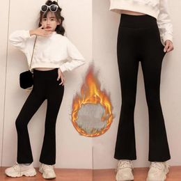 Trousers Autumn Winter Girls Flared Leggings High Waisted Fleece Lined For Dance Workout Yoga Solid Color Kids