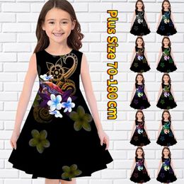 Girl Dresses Little Round Neck Vintage Sleeveless Dress Summer Lovely Princess Skirt Flower Printing Midi Casual Knee Length