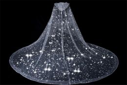 Bridal Veils Bling Veil Wedding Cape White Sparkly Glittering Stars Moon Long Cathedral Sequined Shawl Hooded For Bride Cloak9066114