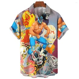 Men's Casual Shirts Shirt Mexico Wrestling Pattern Printing Oversized Clothing Tops Summer Outdoor Streetwear