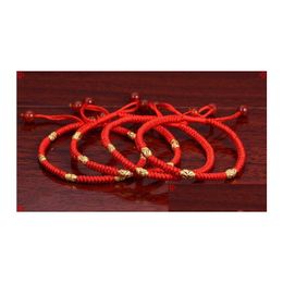Charm Bracelets Blessed Lucky For Female Red Rope Couples Gold Bead Bracelet With Men And Women Drop Delivery Jewellery Dhvmb