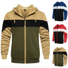 Fashion Mens Zip Up Hoodies Sweatshirts Patchwork Jumper Pullover Male Casual Slim Fit Outwear Coat Jackets Warm Tracksuit 240220