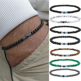 Strand Men's 4mm Natural Lava Stone Tiger Eye Beads Bracelet Turkish Blue Evil Prayer Yoga Bangles Jewellery Pulsera Hombre