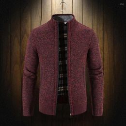 Men's Sweaters 1Pc Elastic Men Fall Winter Coat Stand Collar Knitted Thick Cardigan Long Sleeves Zipper Closure Soft Sweater Jacket For