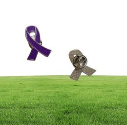100PCS whole purple Ribbon brooches Awareness Lapel Pin antidomestic violence ribbon 1801981