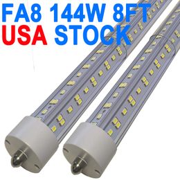 8FT LED Tube Lights, 144W 18000lm 6500K,T8 FA8 Single Pin LED Bulbs(300W LED Fluorescent Bulbs Replacement), V Shaped Double-Side, Clear Coveral-Ended Power crestech