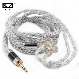 Accessories KZ Earphones Cable 8 Core Silver Blue Hybrid 784 Cores Silver Plated Upgrade Cable Heaset Wire For KZ DQ6 ZAX ZS10 PRO ZSN ZSX