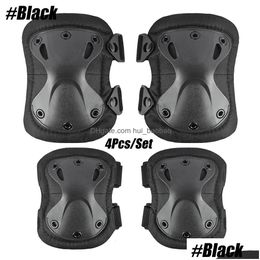 Elbow Knee Pads 4Pcs/Set Tactical Combat Protective Set For Outdoor Cs Paintball Game Gear Skates Protection Guard Drop Delivery S Dhoij