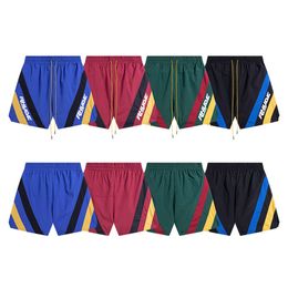 Cross Border Fashion Brand RHUDE Micro Label Striped Color Blocking Mesh Quick Drawing Shorts for Men and Women High Street Beach Drawstring Caps