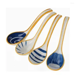 Coffee Scoops JFBL 4 Pcs Large Spoons Of Japanese Soup Ceramics With Long Handle Serving Gravy Noodles Wontons