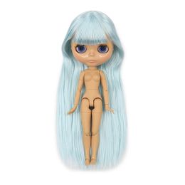 ICY DBS Blyth doll 16 bjd joint body pale Blue hair Straight hair Tan Skin siny face 30cm toy girls gift 240229