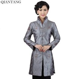 Women039s Jackets Grey Traditional Chinese Style Ladies Jacket Mujer Chaqueta Women Satin Embroidery Coat Size S M L XL XXL XXX7751380