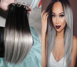 Ombre T1BGrey Straight Silver Ombre Micro Loop Human Hair Extensions 100 Human Micro Bead Links Machine Made Remy Hair Extension9807499