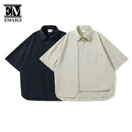 Men Summer Short Sleeve Loose Causal Vintage Shirts Male Japan Korean Streetwear Cityboy Outdoor Oversize Fashion Dress Shirt 240223