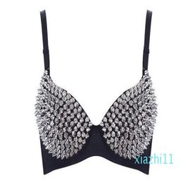 FashionCheap Unique Rivet Bra Women Party Disco Allover Spike Stud Design Bra Metallic Punk Dance Bra Gloden Sliver1375760