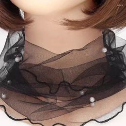 Scarves Women Lace Beaded Neck Cover Mesh Fake Pearl Collar Scarf Lady Summer Sunscreen Elastic Small Neckerchief