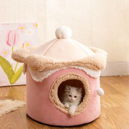 Mats Princess Cat House Ice Cream Shape Puppy Bed Closed Winter Dog Nest for Small Dog Warm Comfortable Kitten Beds Cat Furniture