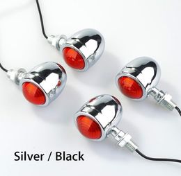 4 x Motorcycle BlackSilver Turn Signal Light Indicator Flasher Blinker Chopper Bobber Oldschool Cafe Racer Universal4684164