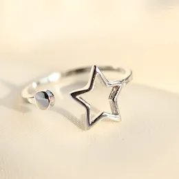 Cluster Rings Simple Design Hollow Five Pointed Star Bead Ring Silver Plated Opening Personalised Women's Dance Party Jewellery