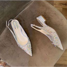 Scarpe abiti da moda Rene Caovilla Designer Women Caviglie Cinta Bassa Tacco Basso Back Back Magh Svuoto di cristallo di lusso di alta qualità scarpa di fabbrica di alta qualità
