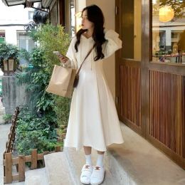 Dress Thicker Dress for Women Spring Autumn New ALINE Midi Length Warm Hooded Dress Simple Casual Korean Ins Winter Lady Clothes