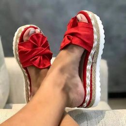 Summer Mid 521 Wedges Slippers Heels Women Platform Bow Tie Peep Toe Fashion Slides Beach Outdoor Ladies Shoes Zapatos De Mujer 240223 976 967