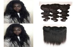 Virgin Brazilian Human Hair 13x4 Straight Body Wave Lace Frontal Closure Part Pre Plucked With Baby Hair Natural Color 818 i3030834