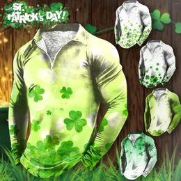 Men's T Shirts Fun St. Day 3D Print Half Zipper Long Sleeved Top Shirt Neck Tops For Men Pack Cotton