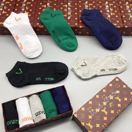 Top brand designerwomens black green white gray blue socks luxurious low tube socks casual sexy girl socks 5 pieces in a box Hosiery Letter decoration