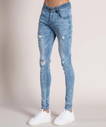 Mens hole Skinny Jeans Super Skinny Jeans Men Ripped Stretch Denim Pants Elastic Waist Big Size EU and US6569053