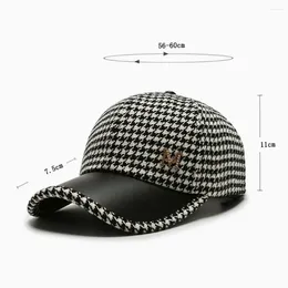 Ball Caps Khaki Coffee Adjustable Black Streetwear Metal Buckle Houndstooth Baseball Cap Korean Style Hat Pu Leather Brim Face
