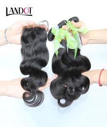 Eurasian Virgin Hair Body Wave With Closure 8A Unprocessed Human Hair Weaves 3 Bundles And 1 Pcs Top Lace Closures Natural Black E6200408