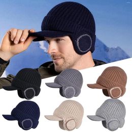 Ball Caps Men's Fleece Ear Baseball Hat Pullover Outdoor Cold Proof And Warm Knitted Woolen For Men Mens Ski