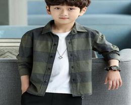 2019 New Spring fashion children Army green Big lattice Tshirt Cardigan students boy clothes Autumn coat6265493