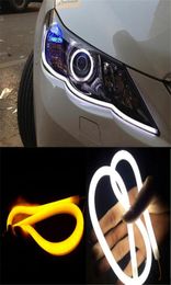 2PCLot 60cm DRL Flexible LED Tube Strip Daytime Running Lights Turn Signal Angel Eyes Car Styling White Yellow Soft5071342