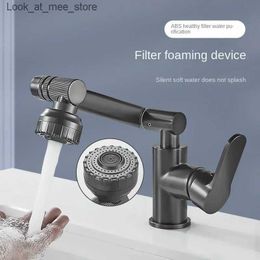 Bathroom Sink Faucets Bathroom faucet kitchen sink hot and cold water 2-mode faucet 1080 rotation silver black Q240301