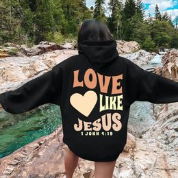 Love Like Jesus Letter Print Christian Hoodie for Women Casual Comfortable Warm Tops Oversize Sweatshirt Trend Female Clothes 240219
