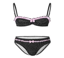 Men's Sissy Lingerie Set Polka Dot Print Bra And Briefs Panties Gay Satin Underwear Nightwear Men Erotic dressing Costumes3140255