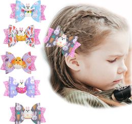 Children Cartoon Anime Bow Leather Hair Clip Easter Egg Cute Rabbit Print Bow Hairpin Boutique Girls Hair Accessories M31897287606