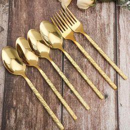 Dinnerware Sets Withered Stainless Steel Creative Retro Relief Stone Pattern Western Tableware El Home Steak Knives Forks Spoons Manufac