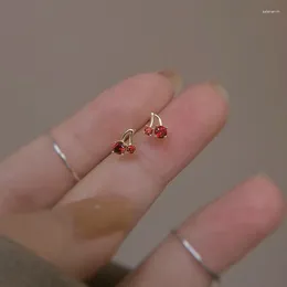 Stud Earrings Cherry For Women Simple Cute Sweet Fruit Ear Ring Chic Red Crystal Zircon Female Piercing Small Jewellery Wholesale