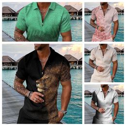 High quality stock 3D zip-up lapel short-sleeved casual thin summer T-shirt