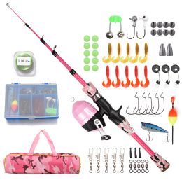 Accessories 1.2m/1.5m Kids Telescopic Fishing Rod and Reel Combo Full Kit with Spincast Reel and Hooks Lures Swivels Carry Bag