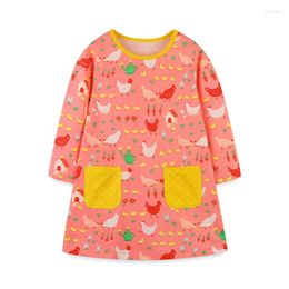 Girl Dresses Jumping Meters 2-7T Princess Girls Pockets Chicks Long Sleeve Children's Clothing Baby Frocks Cute Animals
