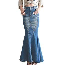 Denim Skirts Women Fashion Casual Stretch Waist Fishtail Mermaid Skirts Vintage Long Jean Skirt Sexy Floorlength Female Skirt 2104021040