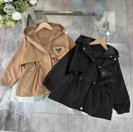 Luxury child Tench coats Geometric pocket decoration kids coat Size 110-160 CM baby clothes girl boy hooded windbreaker 24Feb20